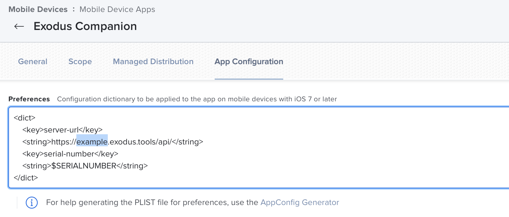 Exodus Companion App: App Configuration
